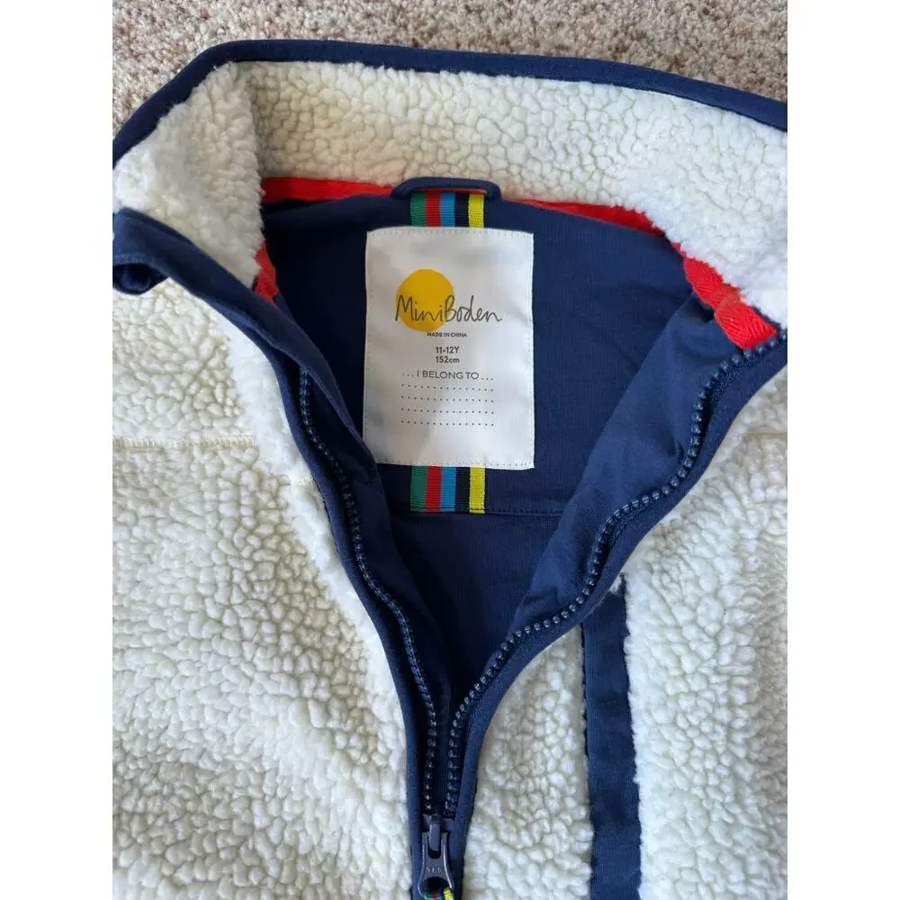 MINI  BODEN White & blue kids vest size 11/12; 152cm, White fluffy sherpa